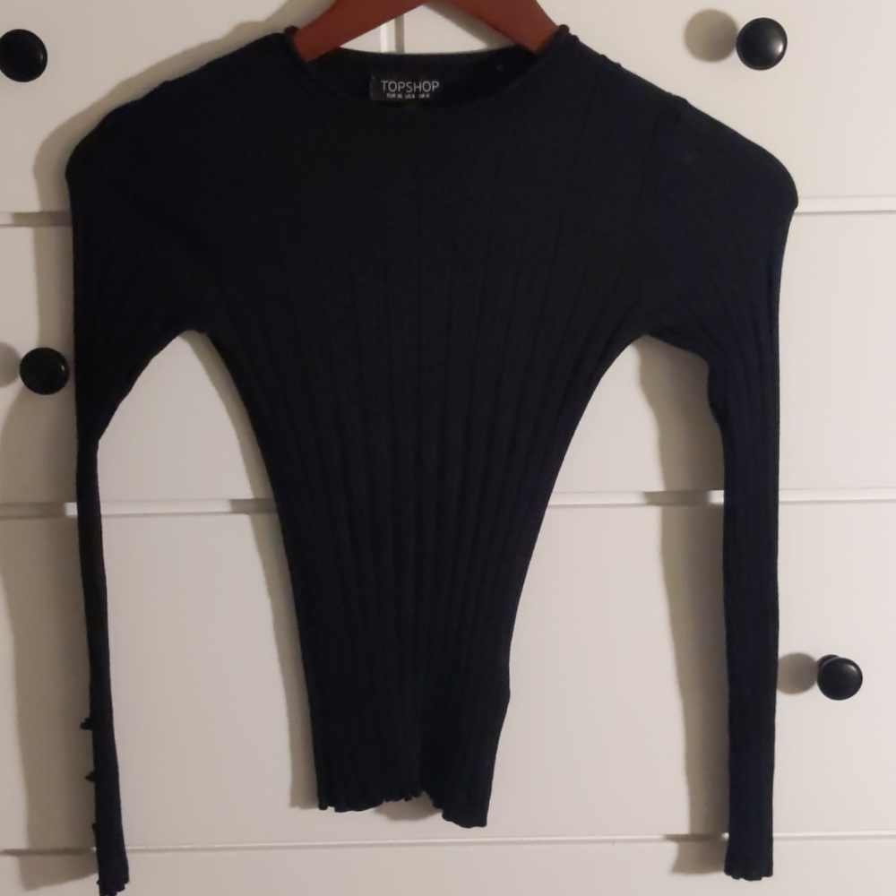 Topshop Stretch Black Ribbed Top